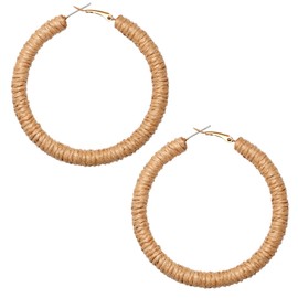 FAERLIIRY Zinc Rattan Hoop Earring, Brown - Handwoven Wicker Boho Earrings for Women, Big Circle Dangle Earrings, Ideal Gift for Wedding or Any Special Occasions
