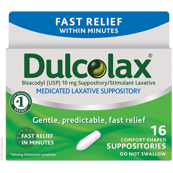 Dulcolax Medicated Laxative Suppositories, 16 Comfort-Shaped Suppositories