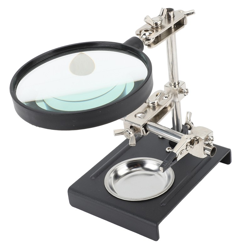 6X Magnifier with Auxiliary Clip Magnifying Glass Holder Third Hand