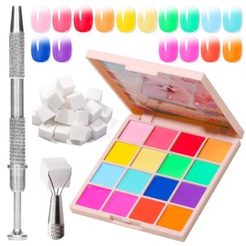 GELLEKTIK Gradient Painting Gel,16 Colors Ombre Gel Nail Polish for French Manicure, Blooming Aura Nails with Sponge Applicators, No Wipe UV/LED Curing DIY Nail Art Palette