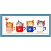 Zhenqing Teacup Cats Stamped Cross Stitch Kit - 11CT 17x37cm