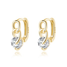 Reffeer Solid 925 Sterling Silver CZ Small Hoop Earrings for Women Earrings Link Huggie Earrings Hypoallergenic (B-18K Gold Plated)