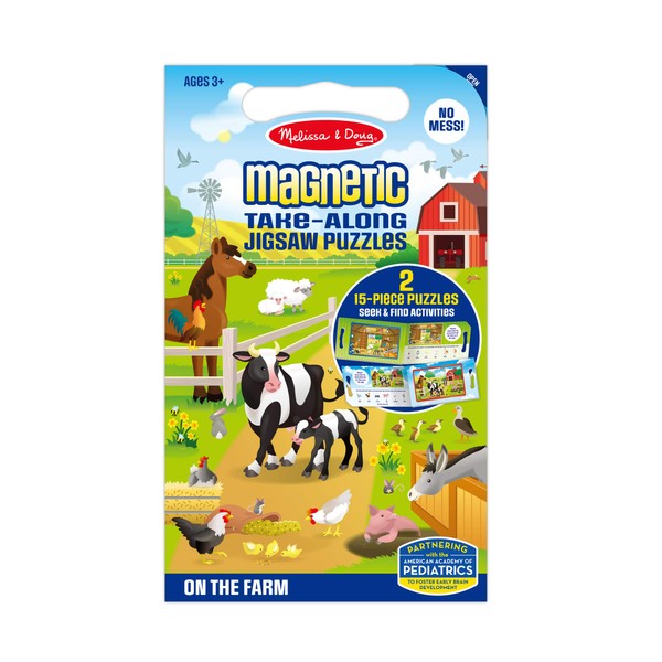 Melissa & Doug Take-Along Magnetic Jigsaw Puzzles Travel Toy – On The Farm (2 15-Piece Puzzles)