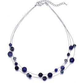 PEARL&CLUB Crystal Layered Statement Necklace For Women - Choker Necklace with Chunky Silver Chain, Birthday Gifts For Women (98-Navy blue)