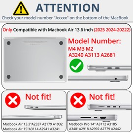 AKIT Compatible with MacBook Air 13 Inch Case Glitter 2025 2024-2022 Release M4 A3240 M3 A3113 M2 A2681, Shiny Hard Shell Case&Screen Protector&Keyboard Cover for Mac Air 13.6 Inch, Sparkly Clear