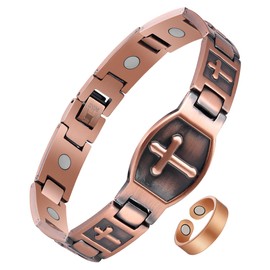 Jecanori Copper Magnetic Bracelet & Ring for Men,Pure Copper Cross Bracelets for Men,Ideal Gift