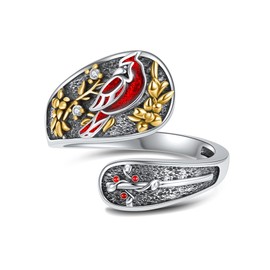 Cardinal Rings Gifts 925 Sterling Silver Vintage Cardinal Ring Adjustable Thumb Rings for Women, Sterling Silver