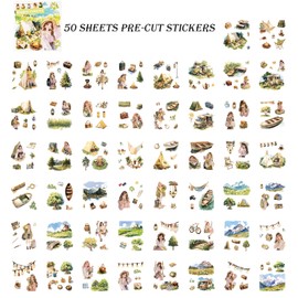 Auguro 50 Sheets Outdoor Scrapbooking Camping Stickers 200 Pre-Cut Washi Stickers Camping Sticker Scrapbook Supplies Collage Decorative DIY Arts Craft Making