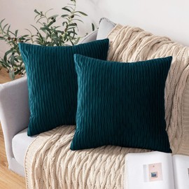 Set of 2 Cushion Covers, 50 x 50 cm, Velvet Boho Cushion, Turquoise, Decorative Square Cushion Covers for Sofa, Bedroom, Geometric