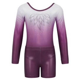 Gogokids Girls' 3-Piece Gymnastics Leotards, Long-Sleeved Gymnastics Set with Shorts and Headband, Glittering Ballet Uniform Jerseys - Gymnastics Outfit with Colour Gradient Design for 3-12 Years,