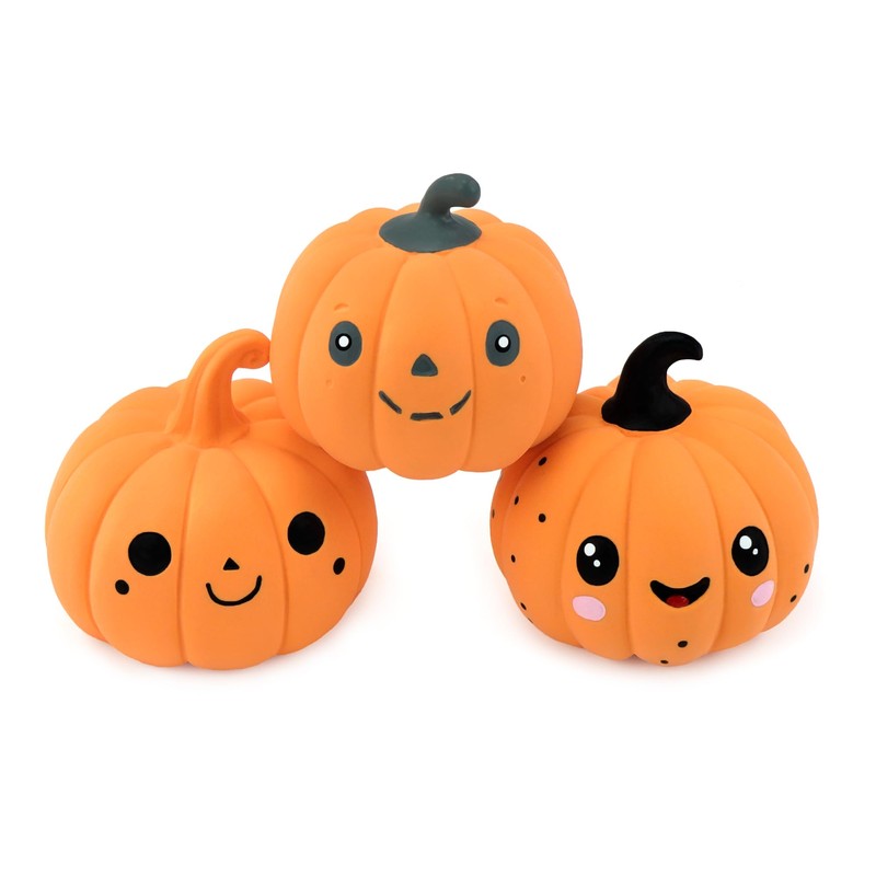 CHIWAVA 3PCS 2.4" Funny Pumpkin Latex Dog Toy Set Interactive