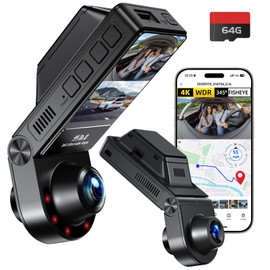 E-YEEGER Dash cam 360° Panorama, 4K+2.5K DashCam, 2" IPS Mini Car Camera GPS with WiFi, 64 GB SD Card, HDR, Night Vision, 24-Hour Parking Mode, Loop Recording