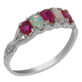 LetsBuyGold 925 Sterling Silver Natural Ruby and Opal Womens Eternity Ring - Size 6.5