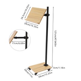 Book Stand Floor Stand for Reading Rolling Lectern Stand with Wheels Height Adjustable 180 Degrees Swing Book Stand for Reading
