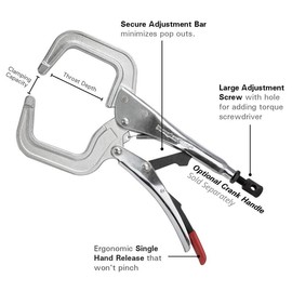 Strong Hand Tools Locking C-Clamp Pliers - Tips: Round Tips, Clamping Capacity: 4.5"