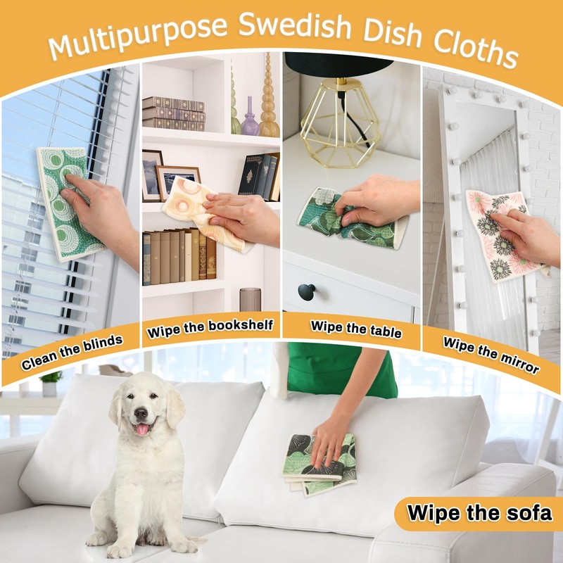Lucomb 10 Pack Swedish Dishcloths for Kitchen, Reusable Cleaning Cloths