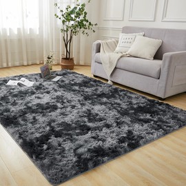 Andency Andency 4x6 Shag Area Rug for Living Room, Tie-Dyed Dark Grey Soft Fuzzy Plush Indoor Carpets for Bedroom, Non Skid Fluffy Faux Fur Rug for Room