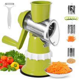 Viitech Rotary Cheese Grater, Cheese Grater Rotary with 3 Drum Blades and 1 Peeler, Rotary Grater Vegetable Grater Ideal for Cheese Carrot Cucumber Nuts
