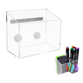 EMUTOL Magnetic Pen Holder, Acrylic Magnetic Dry Erase Marker Holder for Whiteboard, Transparent Magnet Locker Accessories for Organizing, Magnet Marker Pen Cup for Fridge Desk School Pencils Erasers