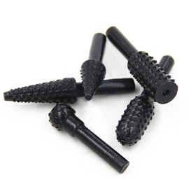 Rotary Burr Set, Wood Carving Tool File Rasp Carbide Steel Solid Twist Drill Bits for Die Grinder Drill, Polishing and Engraving, Black(5PCS)