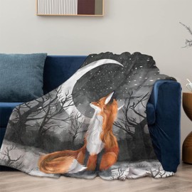 Fox Moon Blanket Gifts for Women Adults, Soft Warm Lightweight Flannel Throw Blankets for Camping Bedroom Living Room Home Sofa Travel Decor 50" x 60"
