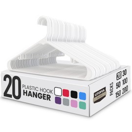 Utopia Home Plastic Hangers 20 Pack - Space Saving Clothes Hanger - Durable & Strong Closet Organizers and Storage with Built-in Strap Hooks - Essential for Shirts, Pants, Skirts & Coats (White)
