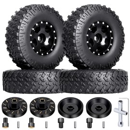 Hobbypark 4pcs 1.0 Beadlock Wheels and Tires Metal Micro Crawler Tires with Brass Wheel Weights Extended Wheel Hubs for 1/24 RC Crawler Car Axial SCX24 Gladiator Bronco C10 Deadbolt Upgrades (Type B)