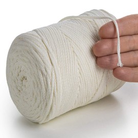 MeriWoolArt® Macrame Yarn 2 mm x 250 m Cotton Cord, Recycled Soft Cotton Yarn for Knitting Plant Hangers, Jewellery Making, Crochet Bags (Natural Colour, 2 mm)