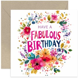 Fabulous Birthday Cards for Women, Beautiful Bold and Colourful Artwork, Stars and Floral Accents, Premium Designer Greeting Cards for Her - Birthday Cards for Female Friends, Sister, Cousin