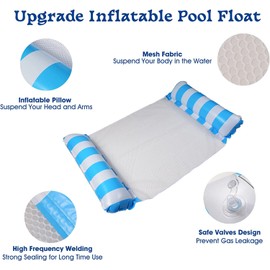 LATERN 2Pcs 130CM Swimming Pool Float Hammock, 4-in-1 Saddle/Lounge Chair/Hammock/Drifter Inflatable Float Bed Raft Recliner Beach Hot Tub Mat (Blue & Pink)