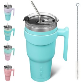 BJPKPK Tumbler With Handle And Straw Lid 40 oz Stainless Steel Insulated Coffee Tumbler Cups For Home, Office or Car,Turquoise