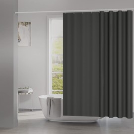 WOLTU Shower Curtain 180 x 180 cm Bath Curtain Anti-Mould Antibacterial Waterproof Polyester Fabric Washable Bath Curtain Dark Grey with 12 Shower Curtain Rings for Bath and Shower