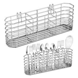 304 Stainless Steel Utensil Holder, Silverware Drying Rack with Hooks for Dish Drainer, Knife and Fork Drainer Basket with 3 Divided Compartments, Kitchen Drainage Basket Accessories, Rust Proof