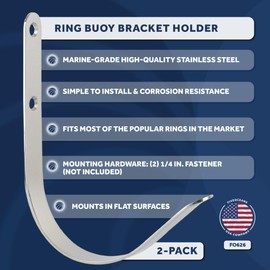 Five Oceans Stainless Steel Ring Buoy Bracket Holder, Flat Mount - 2-Pack - FO626-M2