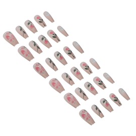 TOVINANNA 30 Pcs Butterfly Nail Charms with Cat Eye Long Coffin Shape Press on Nails for Women Reusable and Elegant Fake Nails