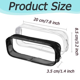 HZYUEKUN 2 Pack Transparent Pencil Case - Clear Plastic Pencil Bag - Waterproof Makeup Travel Fashion Stationery Pouch - Multifunctional Utility Cosmetic Bag - Toiletries Office Bag (Black+White)
