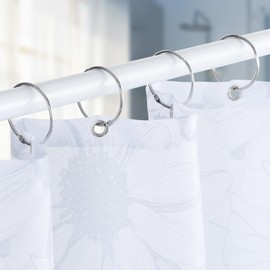 24 Pcs Shower Curtain Rings, OEH Shower Curtain Hooks, Round Snap Chrome Shower Curtain Rings, Decorative Metal Rustproof Shower Curtain Rings, Glide Smoothly Shower Rings for Curtain (Chrome)