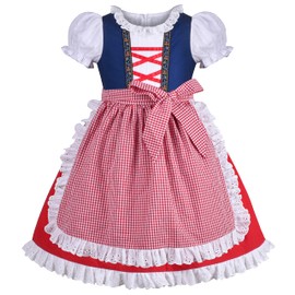 Sunny Fashion Girls Dress with Maid Lace Apron German Dirndl Bavarian Oktoberfest Age 4 Years Red