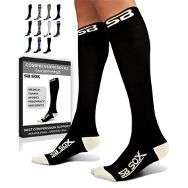 SB SOX Compression Socks for Men & Women (20-30 mmHg) - Best Support Stockings for Travel, Medical, and Sports - Perfect for Everyday Wear (Medium, Black/Beige)