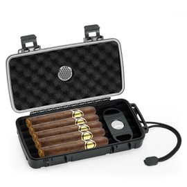 Velfree Travel Cigar Humidor Case, Portable Humidor Cigar Box with Humidifier & Cigar Cutter,Waterproof Airtight Cigar Case for 5 Cigars-Cigar Accessories Cigar Gifts for Men