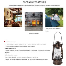 Lámpara de Aceite Vintage, Linterna de Queroseno Delicada para Decoración del Hogar, Accesorios de Tiro e Iluminación de Camping