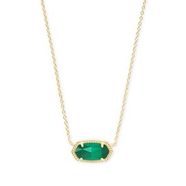 Kendra Scott Elisa Short Pendant Necklace for Women, Dainty Fashion Jewelry, 14k Gold-Plated Brass, Emerald Cat's Eye