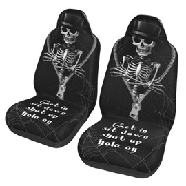 Yirasnezy Skull Car Seat Covers 2pcs/Set Skull Print Front Seat Covers Funny Skull Breathable Stretchy Driver Seat Covers Universal Fashion Bucket Seats Protector Fit for Car SUV Truck