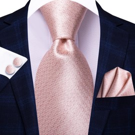 Hi-Tie Men's 63 Inches Extra Long Tie and Silk Pocket Square Necktie Set with Cufflinks Formal Party Wedding,Light Pink