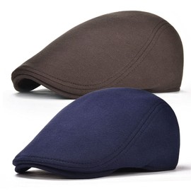 BOTVELA Men 2 Pack Cotton Flat Hat Ivy Cabbie Newsboy Cap (Coffee/Navy)