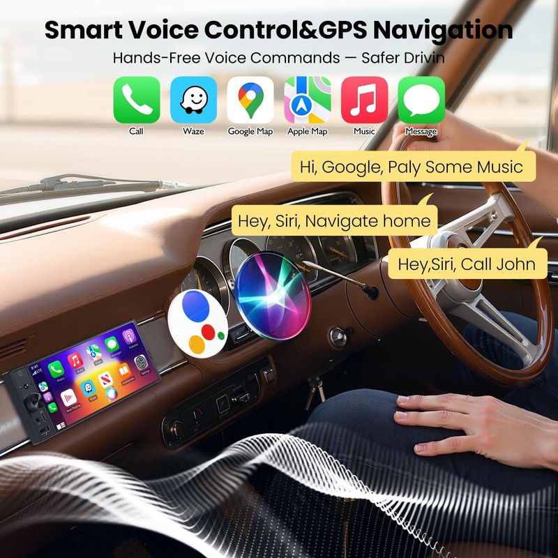 6.9" Single DIN Car Stereo with Apple CarPlay & Android