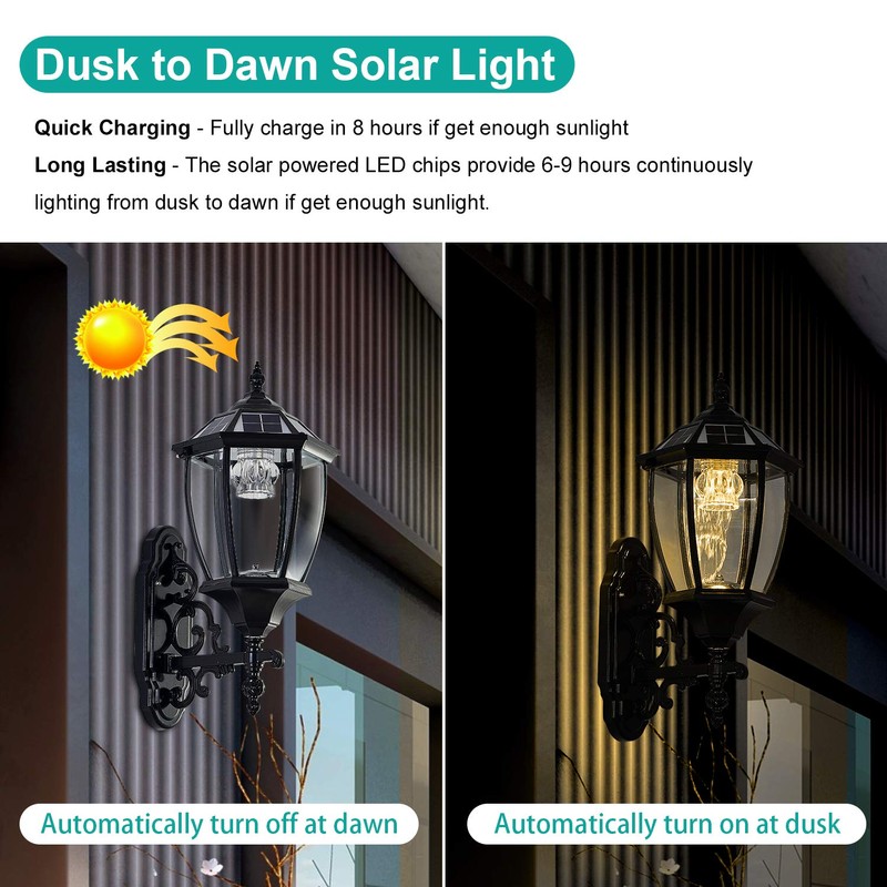 Lovefindahome Solar Wall Lamp with Light Sensor,Waterproof Wall Light Outdoor