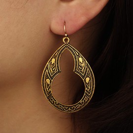 DoubleNine Bronze Ethnic Earrings Antique Teardrop Dangle Retro Earrings Gypsy Vintage Style Wedding Bridal Bohemian Jewelry for Women Girls (gold)