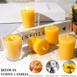 24 Pack Beeswax Votive Candles 100% Pure Beeswax Candles Bulk 13-14 Hours Burn Time Smokeless Bees Wax Votive Candles Unscented Candles for Home Decor