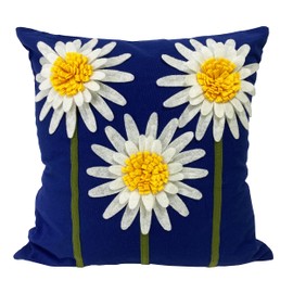 Fennco Styles Handmade 3D Sunflowers Cotton Canvas Decorative Throw Pillow 18" W x 18" L - Navy Blue Floral Cushion for Couch, Bedroom and Living Room Décor